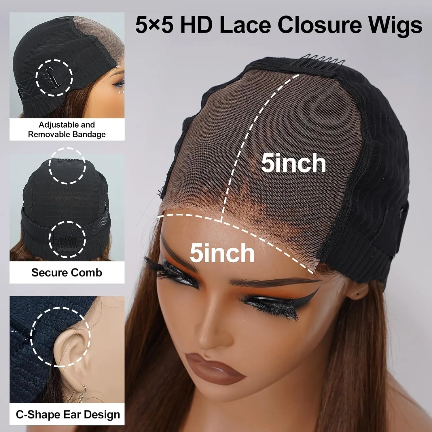 Glueless Wigs Human Hair Pre Plucked Pre Cut 200% Density Straight Chocolate Brown Lace Front Wig 5x5 HD Lace Closure Wigs Human Hair 12A Wear and Go Glueless Chocolate Brown Wig 26 Inch