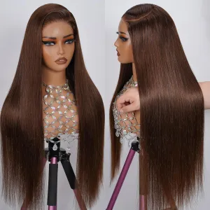 Glueless Wigs Human Hair Pre Plucked Pre Cut 200% Density Straight Chocolate Brown Lace Front Wig 5x5 HD Lace Closure Wigs Human Hair 12A Wear and Go Glueless Chocolate Brown Wig 26 Inch