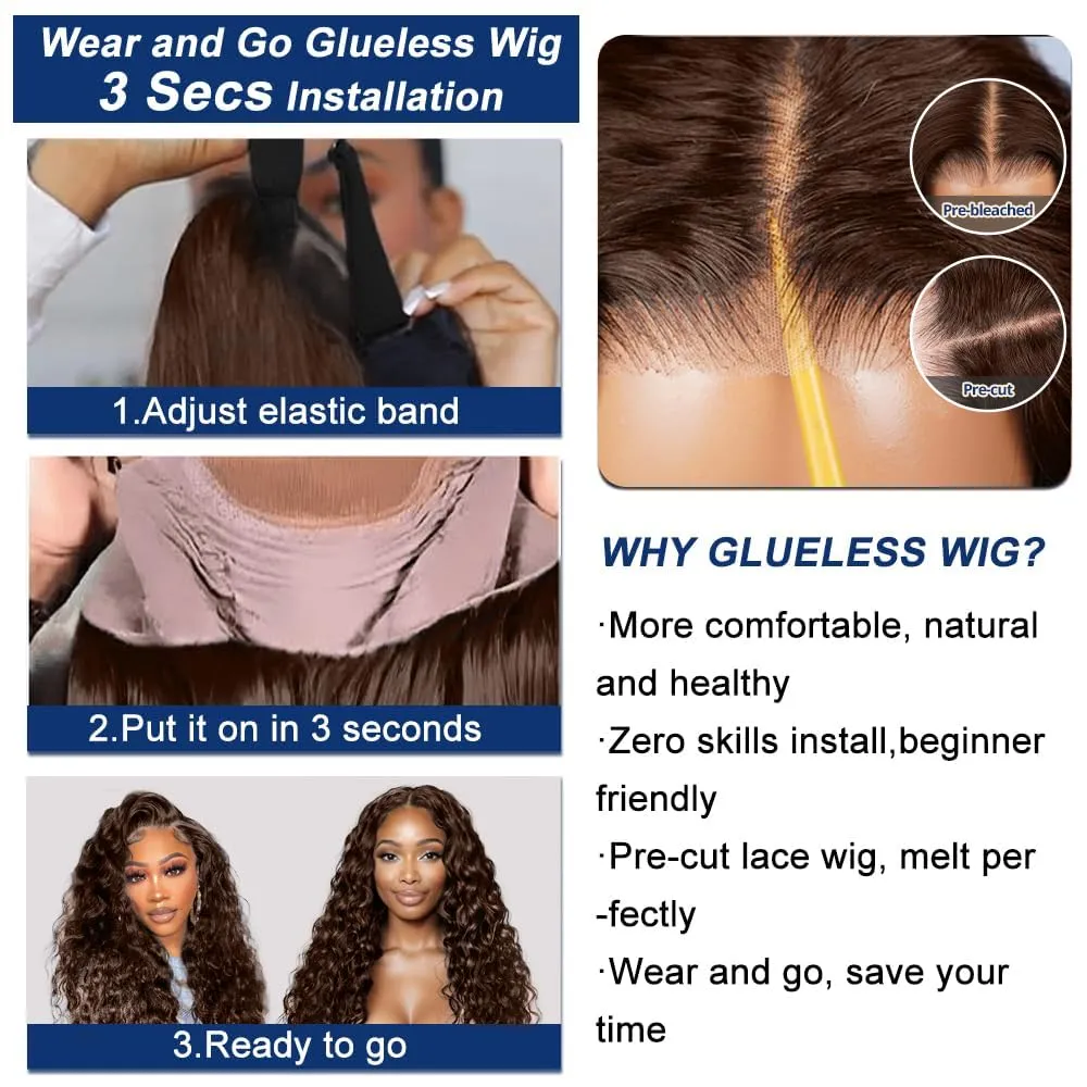 Glueless Wigs Human Hair Pre Plucked Pre Cut 220 Density Brown Wig Human Hair Curly 7x5 Chocolate Brown Lace Front Wigs Human Hair Glueless Wear and Go 14Inch Short Curly Wigs for Black Women