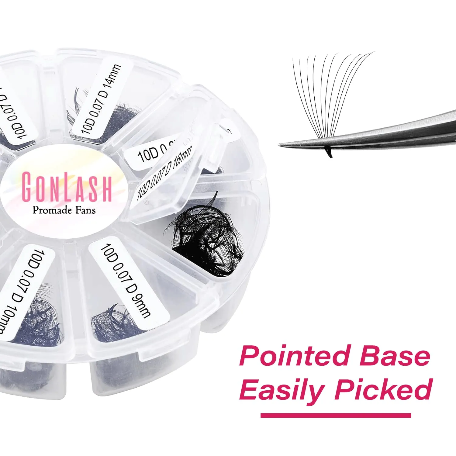 GON Lash 1000 Fans Tray Volume Lash Extensions Mixed length | Premade Fans Eyelash Extensions | Mega Lash Extension | Promades Eyelash Fans | D Curl, 9-16mm, 3D