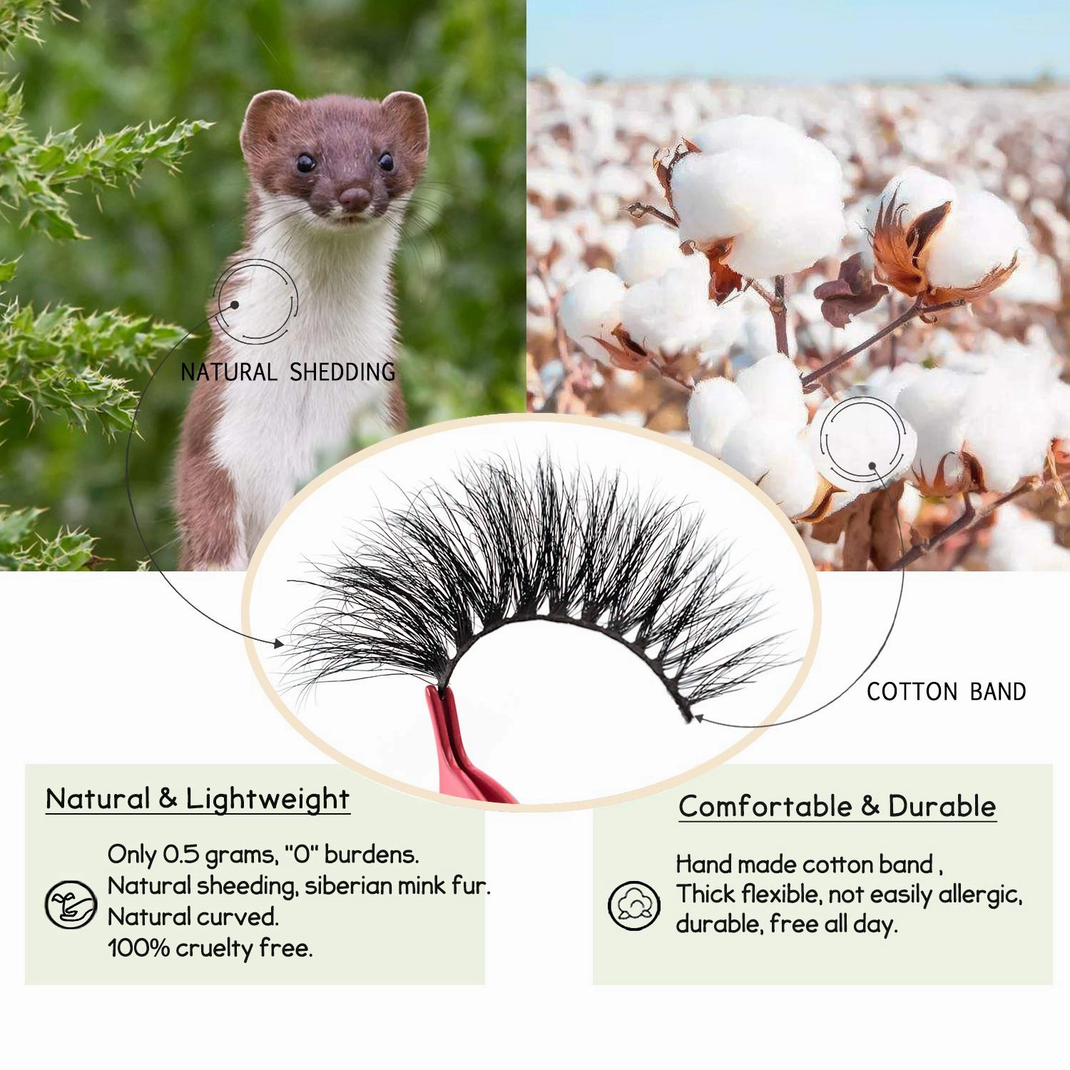 GOO GOO 3D Mink Eyelashes, Middle Long Crossed Cluster Type Fake Eyelashes 18mm-20mm 5 Styles Multipack Natural Layered Hand Made Strips Siberian Mink Fur Lashes Fluffy Full False Eyelashes