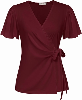 GRACE KARIN 2025 Womens Summer Tops Dressy Business Casual Chiffon Short Sleeve V-Neck Wrap Work Fitted Blouses