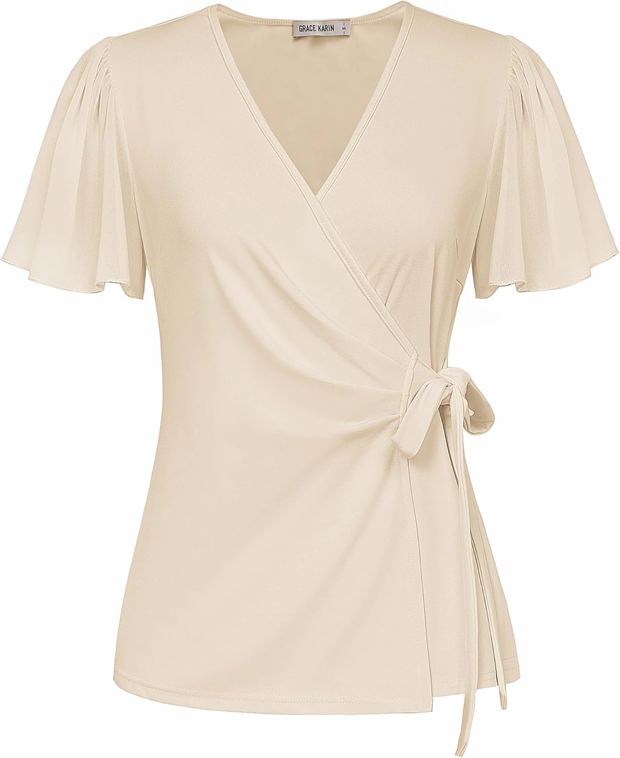 GRACE KARIN 2025 Womens Summer Tops Dressy Business Casual Chiffon Short Sleeve V-Neck Wrap Work Fitted Blouses
