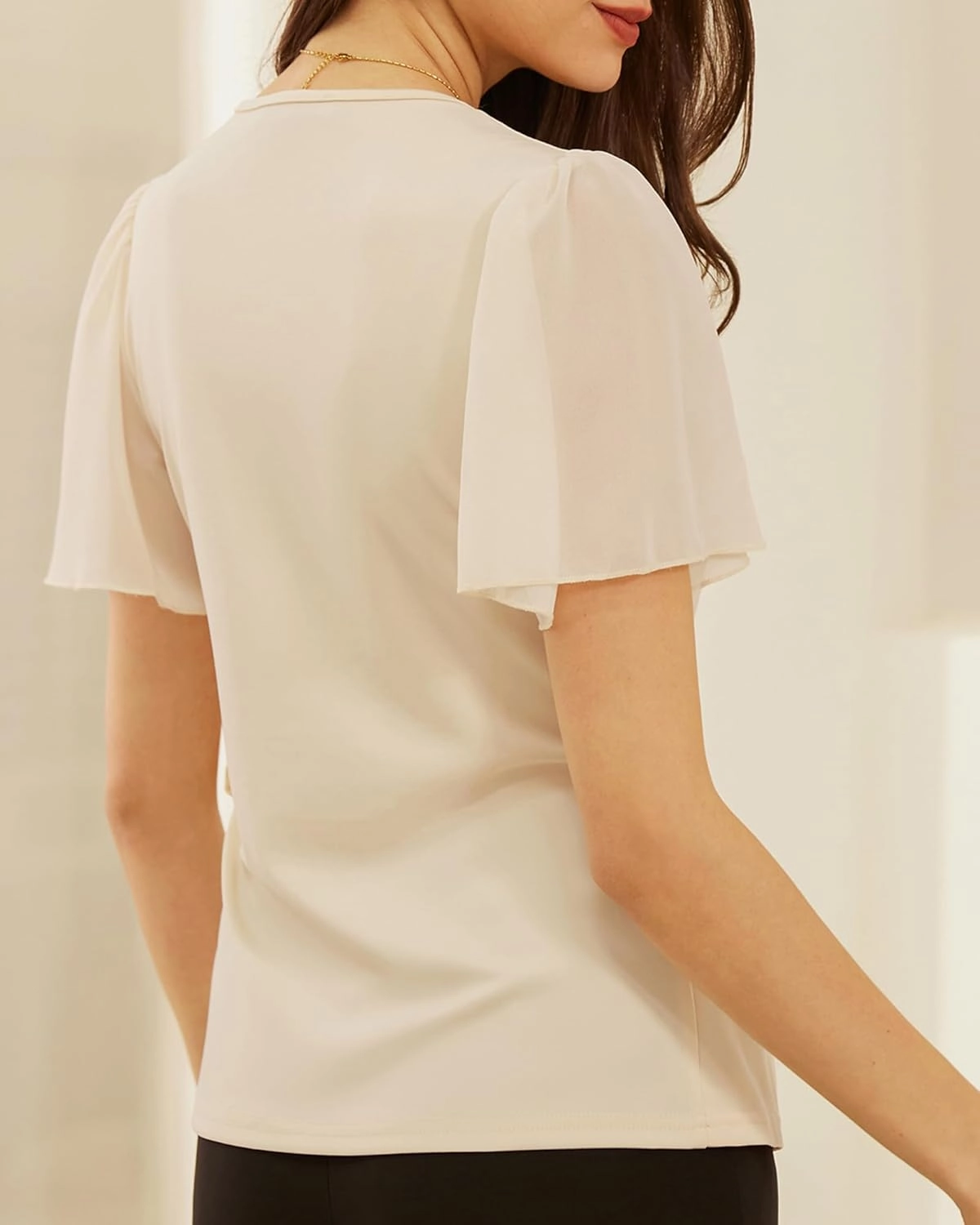 GRACE KARIN 2025 Womens Summer Tops Dressy Business Casual Chiffon Short Sleeve V-Neck Wrap Work Fitted Blouses