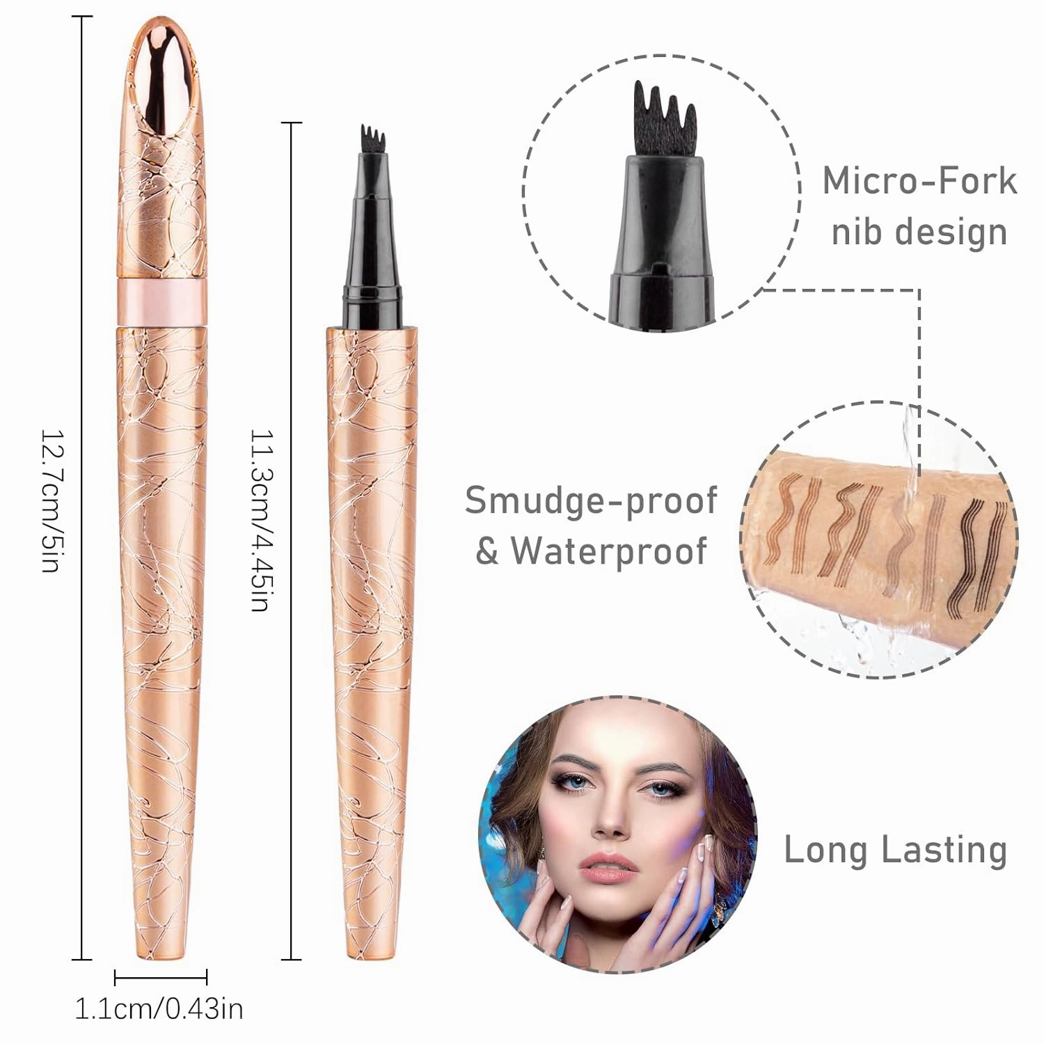 Gray Eyebrow Pencil Waterproof Microblade Eyebrow Pen Long Lasting 4 Tip Microblade Brow Pen Eyebrow Tint Pen Brow Pencil Natural Eyebrow Makeup Microblading Pen Eyebrow Tattoo Brow Pen #Gray