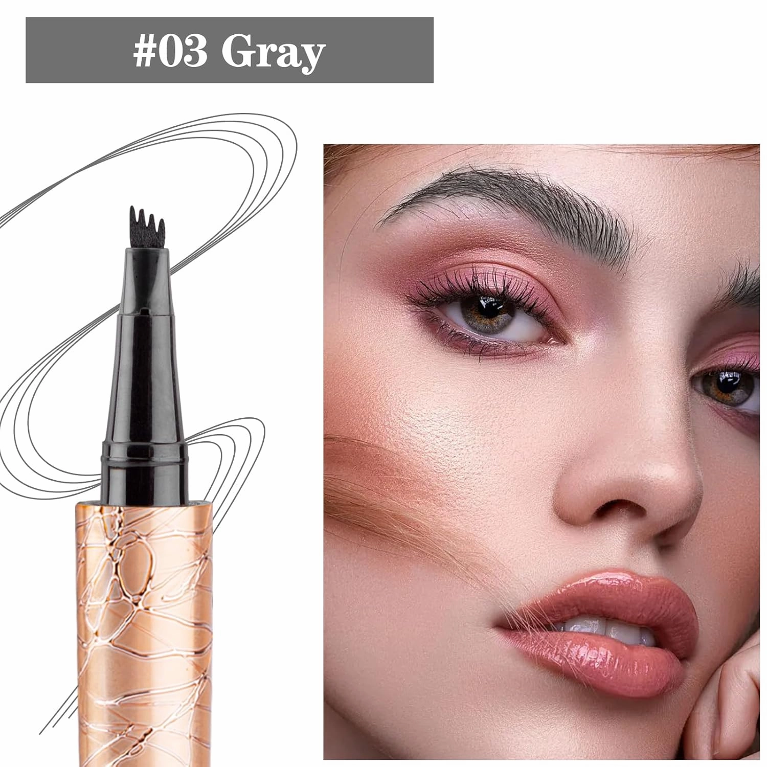 Gray Eyebrow Pencil Waterproof Microblade Eyebrow Pen Long Lasting 4 Tip Microblade Brow Pen Eyebrow Tint Pen Brow Pencil Natural Eyebrow Makeup Microblading Pen Eyebrow Tattoo Brow Pen #Gray