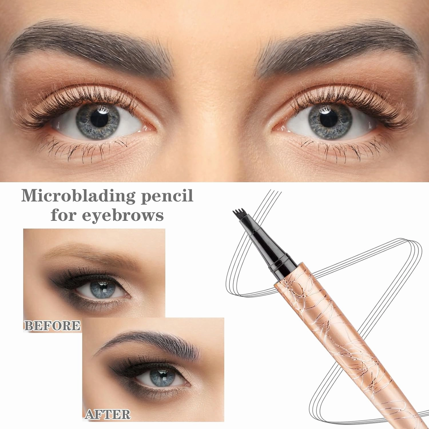 Gray Eyebrow Pencil Waterproof Microblade Eyebrow Pen Long Lasting 4 Tip Microblade Brow Pen Eyebrow Tint Pen Brow Pencil Natural Eyebrow Makeup Microblading Pen Eyebrow Tattoo Brow Pen #Gray