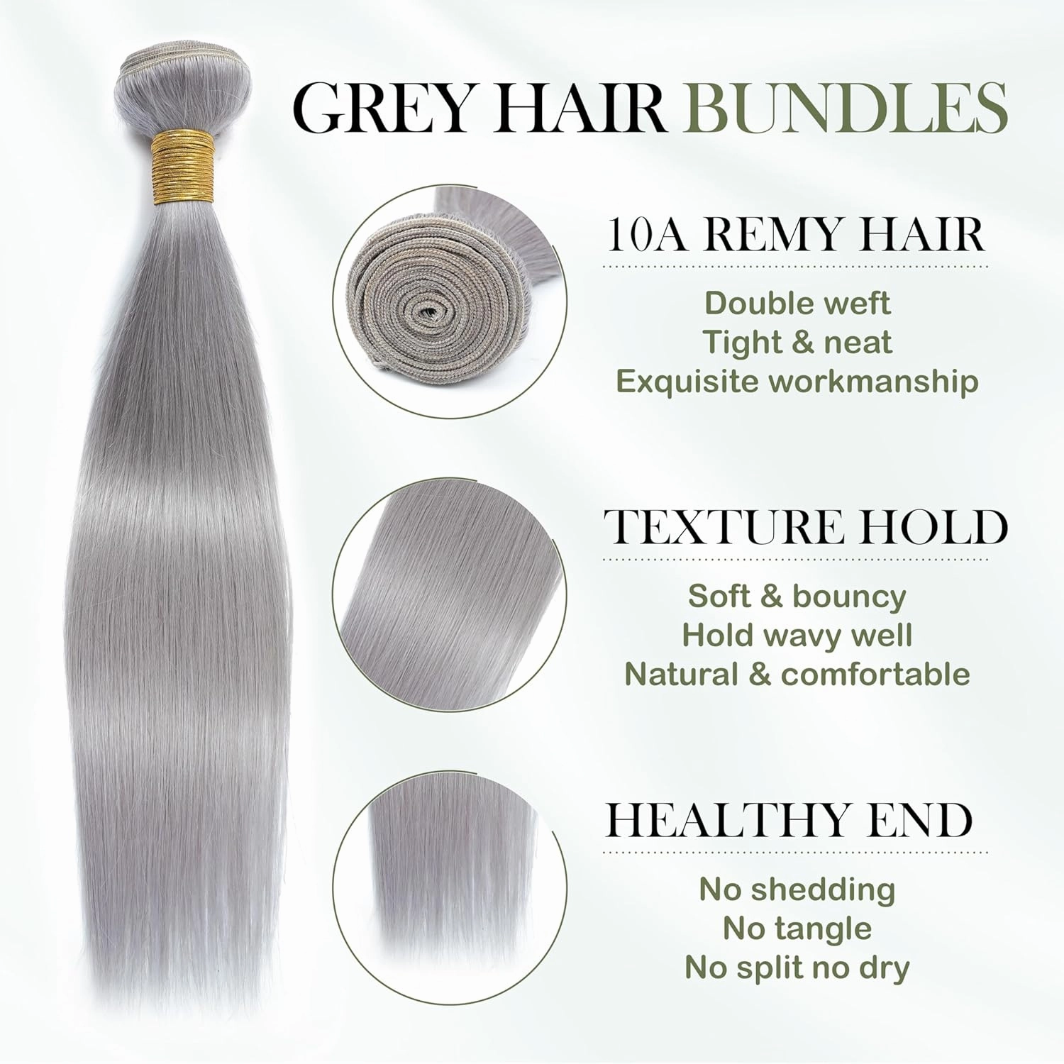Grey Color Straight Bundles Human Hair, Short 10A 100% Unprocessed Virgin Remy Bundles Lavender Silver Gray Human Hair Soft and Thick Sew In Quick Weave 10 12 14 Inch for Women