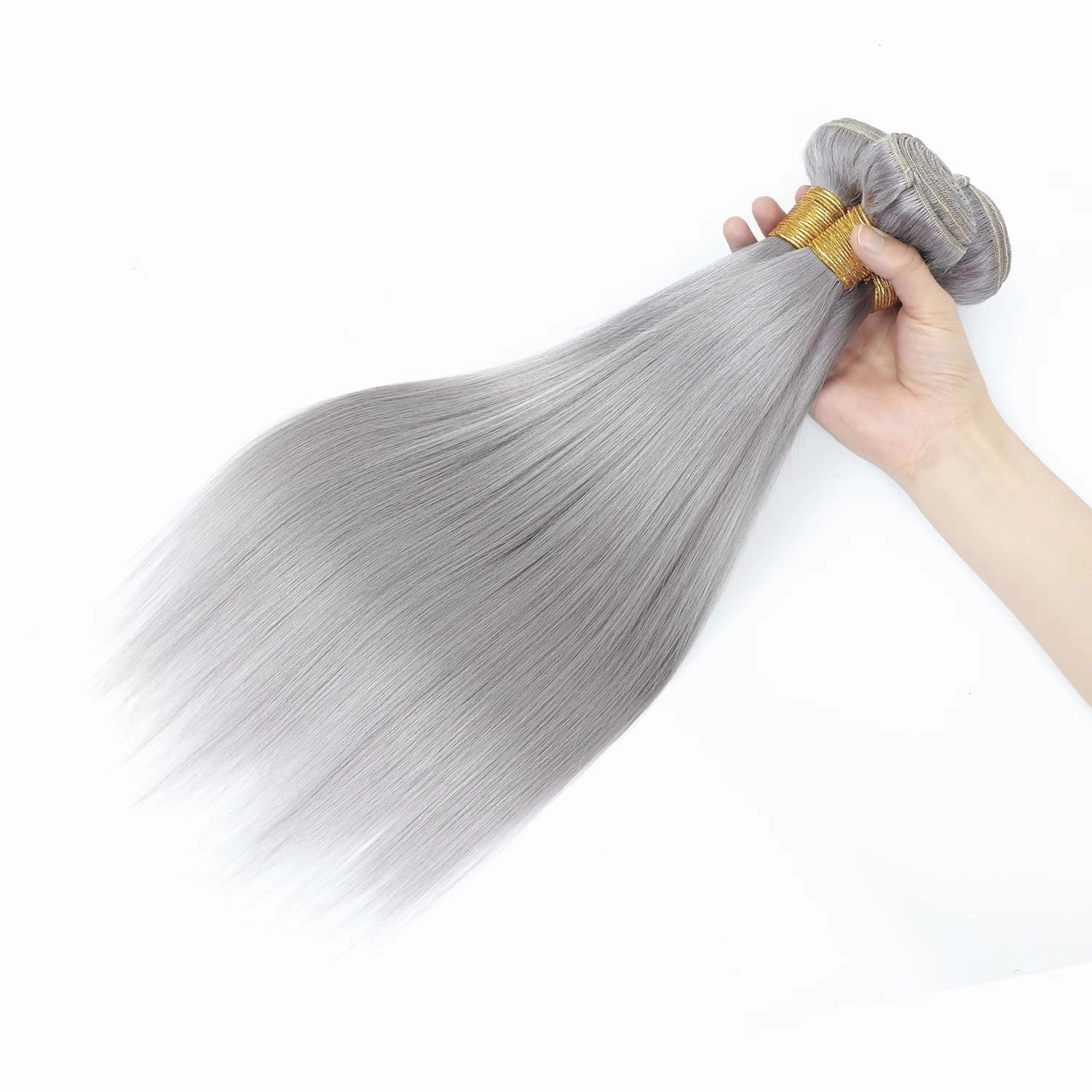 Grey Color Straight Bundles Human Hair, Short 10A 100% Unprocessed Virgin Remy Bundles Lavender Silver Gray Human Hair Soft and Thick Sew In Quick Weave 10 12 14 Inch for Women