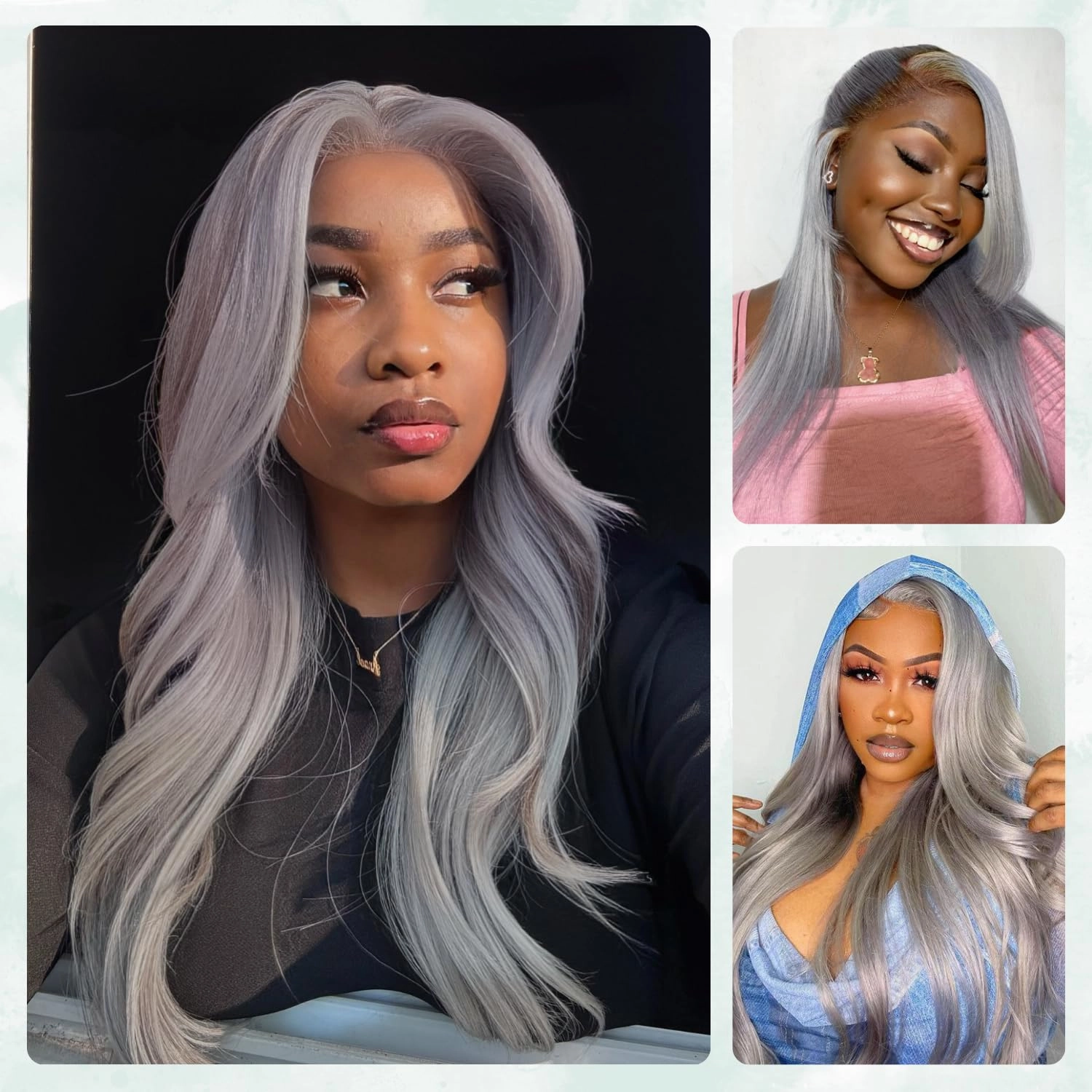 Grey Color Straight Bundles Human Hair, Short 10A 100% Unprocessed Virgin Remy Bundles Lavender Silver Gray Human Hair Soft and Thick Sew In Quick Weave 10 12 14 Inch for Women