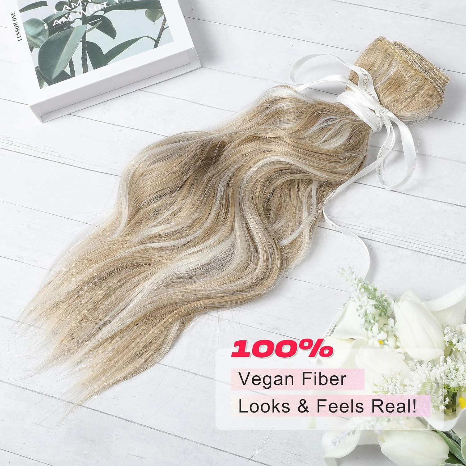 Hair Extensions, 14" Short Clip in Hair Extensions 4PCS Beach Wave Blonde Natural Soft Synthetic Hairpiece for Women - Ash Blonde with Highlights