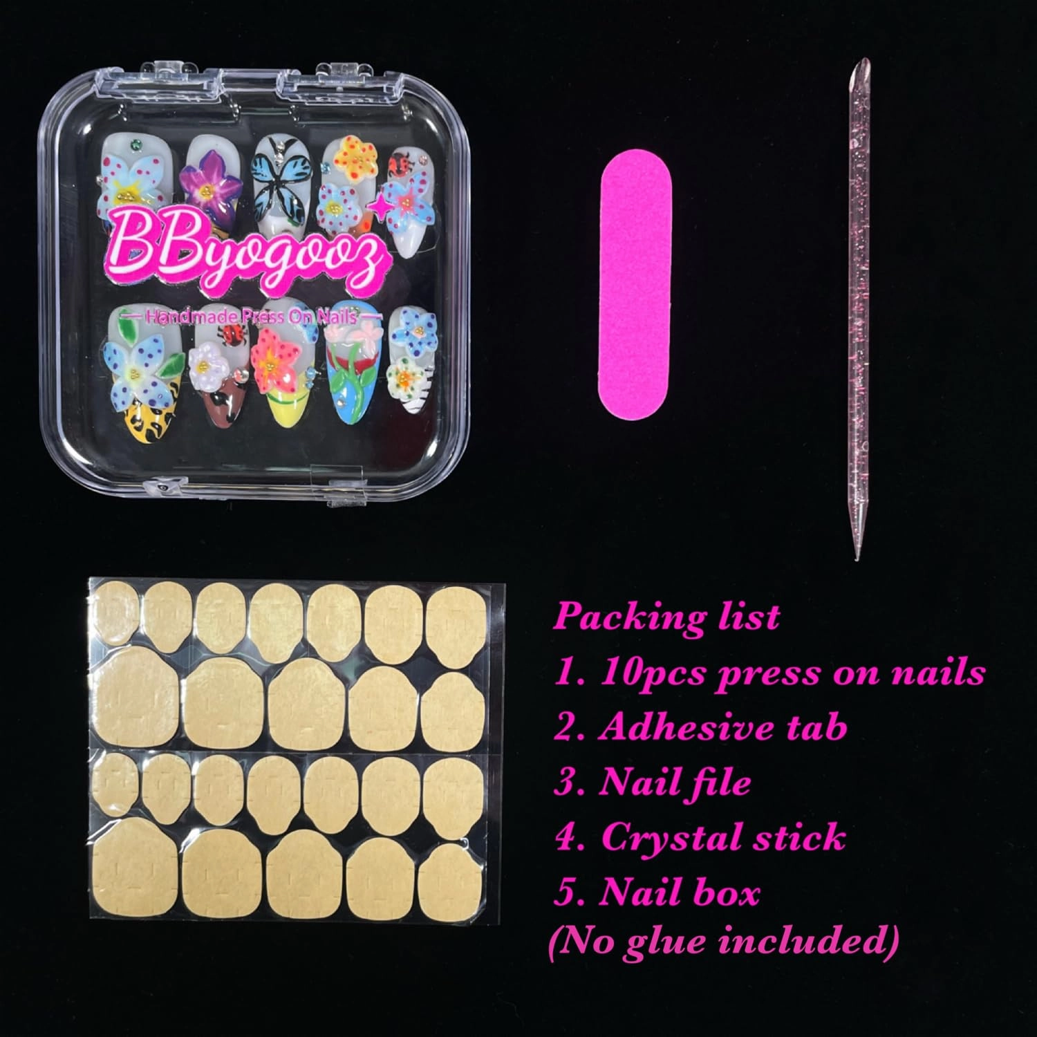 Handmade Press On Nails 3D Floral & Butterfly with Red Ladybug Fake Nails Medium Almond Acrylic Nail Tips Luxury Enchanted Garden Stick on False Nails Dreamy Nails (Garden, L)