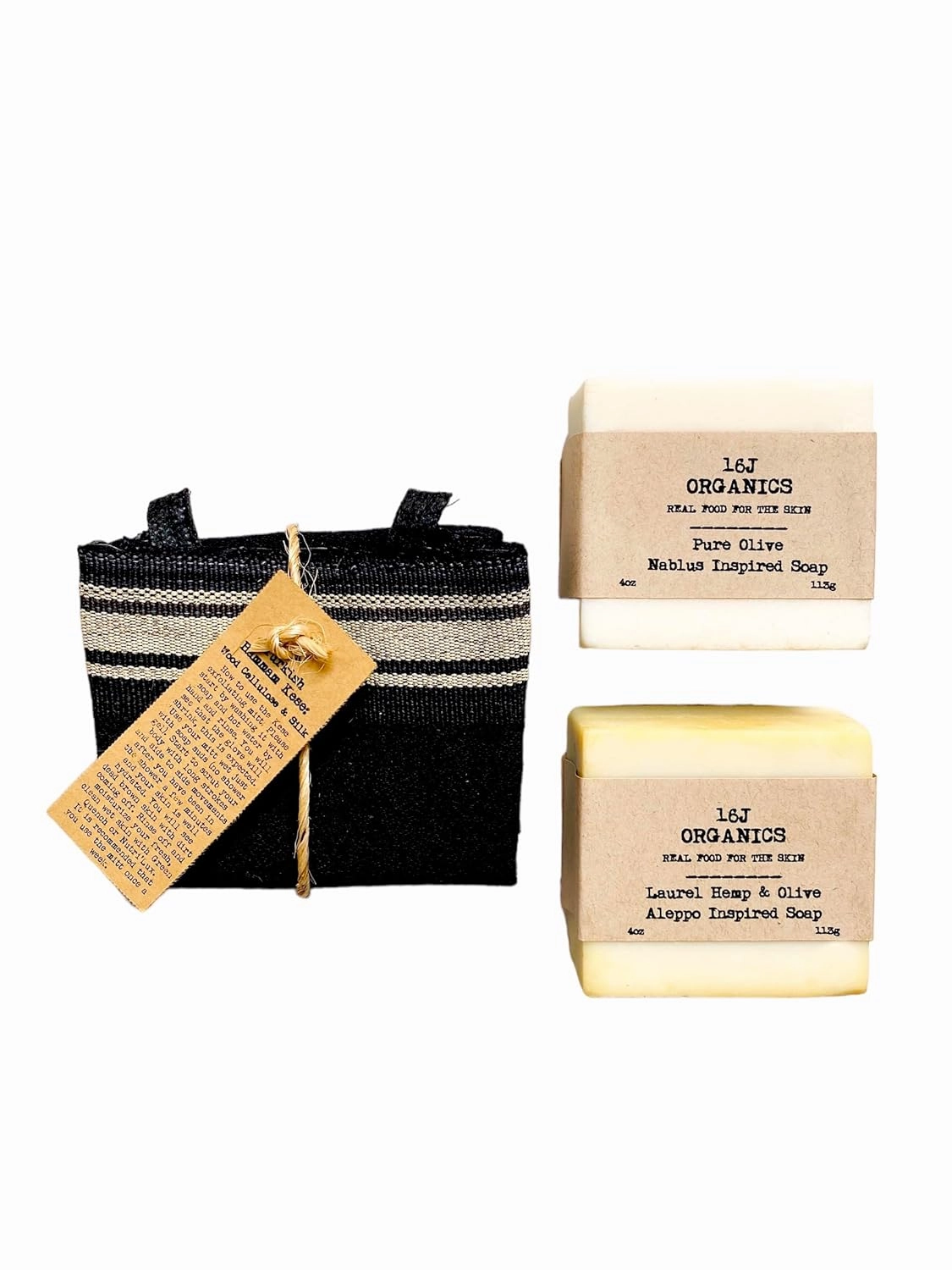 Handmade- Turkish Hammam Spa Bath - Extra Thick Kese Body Scrub Mitt & Artisanal Olive & Laurel Berry Soaps