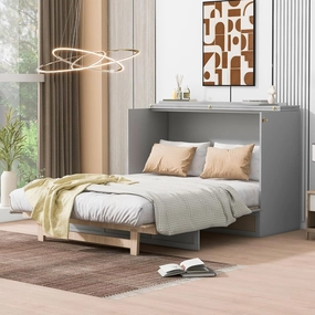 Harper & Bright Designs Full Murphy Bed Wall Bed with Storage Drawers, Wood Murphy Bed Chest, Pulley Structure Design, Foldable Platform Bed Full Size, for Home Office Small Room,Gray