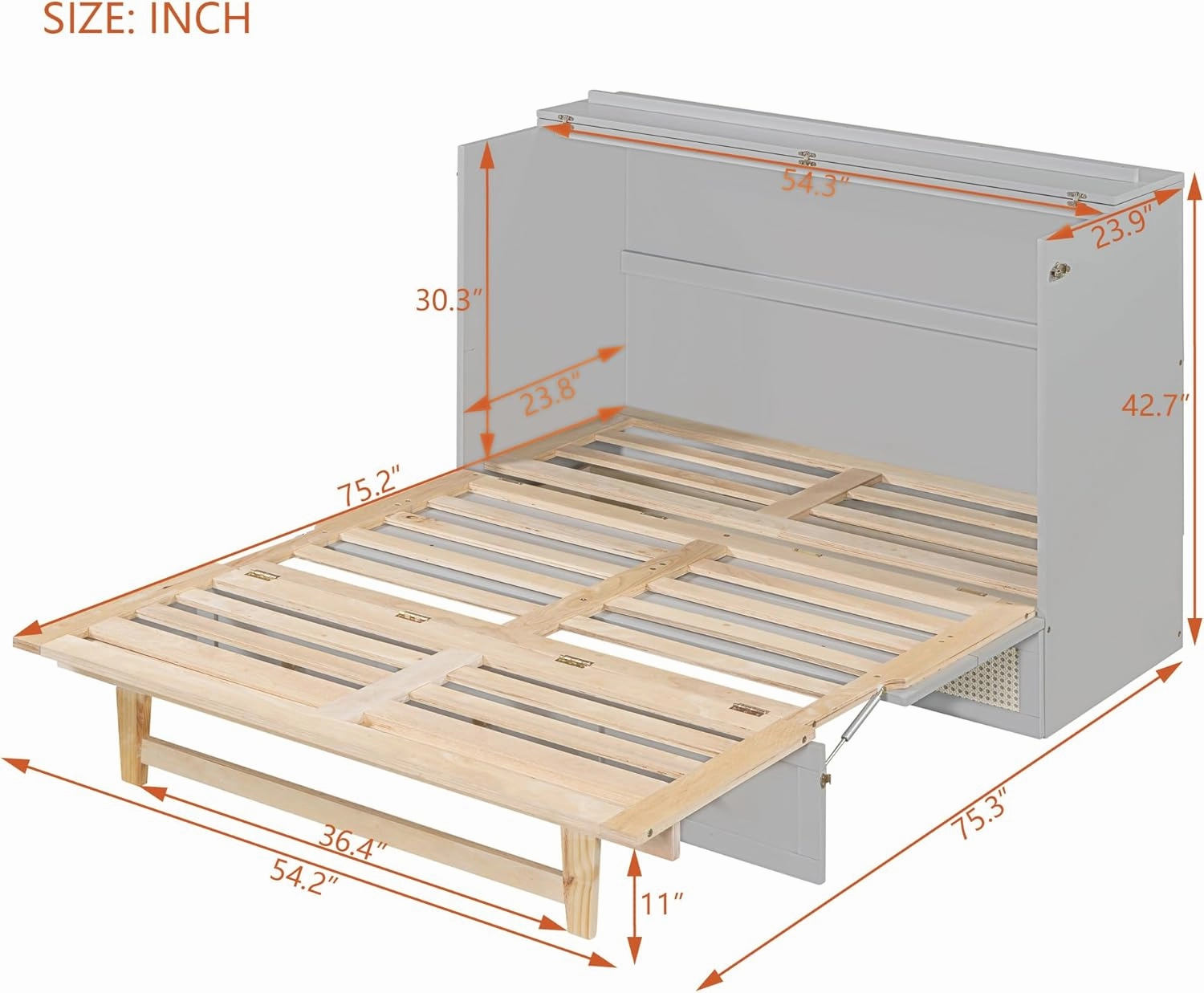 Harper & Bright Designs Full Murphy Bed Wall Bed with Storage Drawers, Wood Murphy Bed Chest, Pulley Structure Design, Foldable Platform Bed Full Size, for Home Office Small Room,Gray