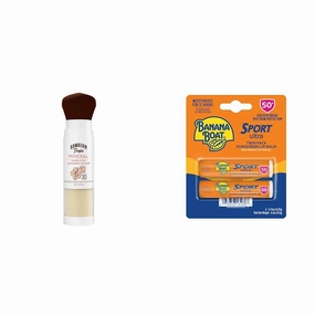 Hawaiian Tropic Mineral Powder Sunscreen Brush SPF 30 & Banana Boat Sport Ultra Lip Balm SPF 50 Twin Pack