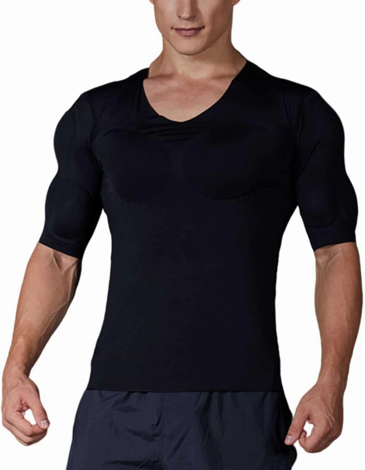 HAWFHH False Muscle Chest T-Shirt for Men Shaper Fake Breathable Shoulders Padded Underwear