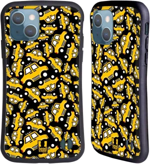 Head Case Designs Black Taxi Pattern Yellow Cab Hybrid Case Compatible with Apple iPhone 13