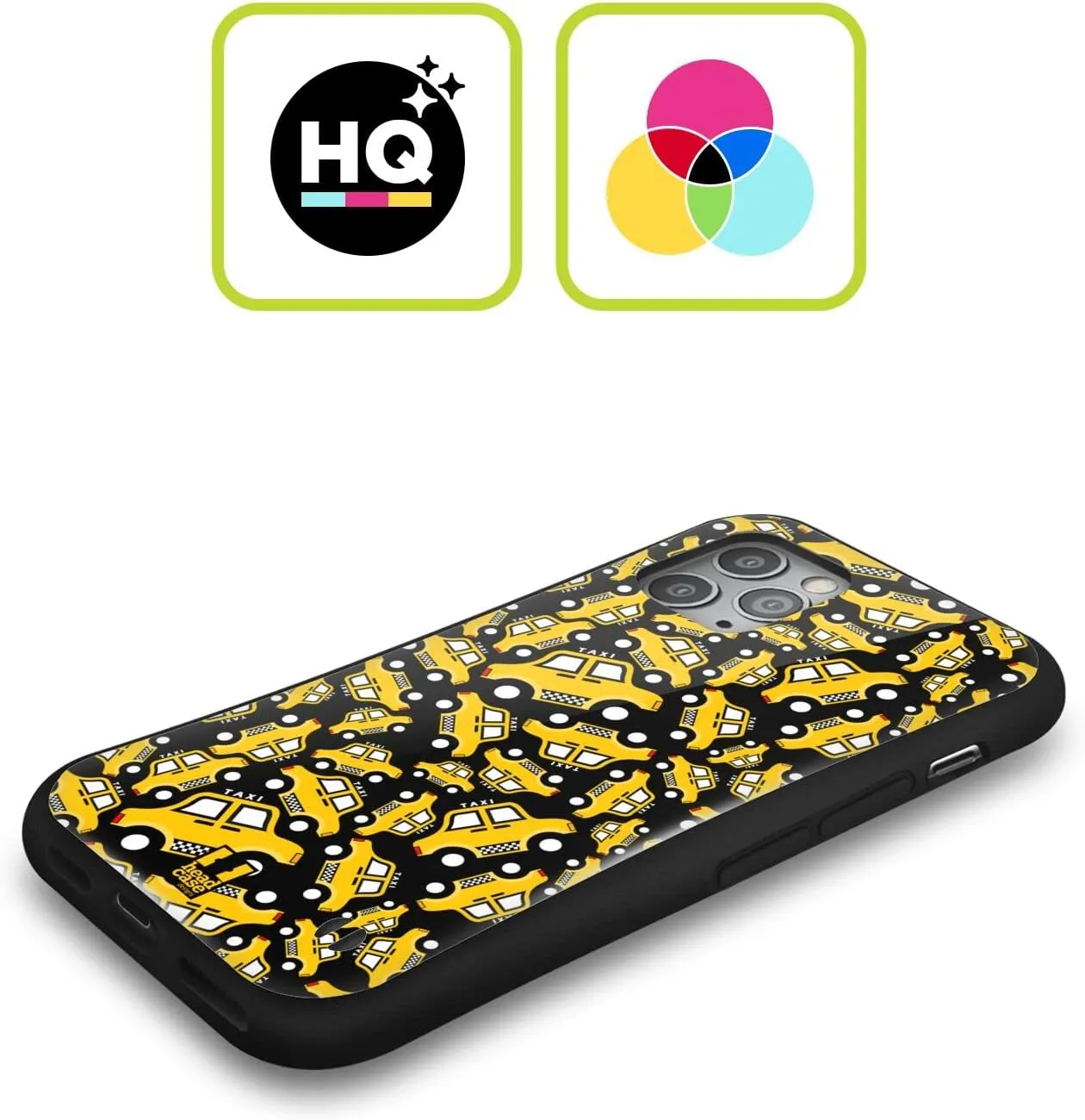 Head Case Designs Black Taxi Pattern Yellow Cab Hybrid Case Compatible with Apple iPhone 13