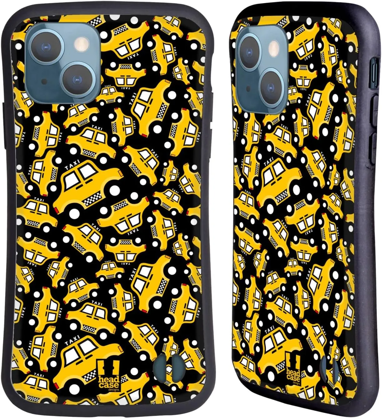 Head Case Designs Black Taxi Pattern Yellow Cab Hybrid Case Compatible with Apple iPhone 13