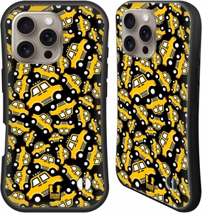 Head Case Designs Black Taxi Pattern Yellow Cab Hybrid Case Compatible with Apple iPhone 16 Pro