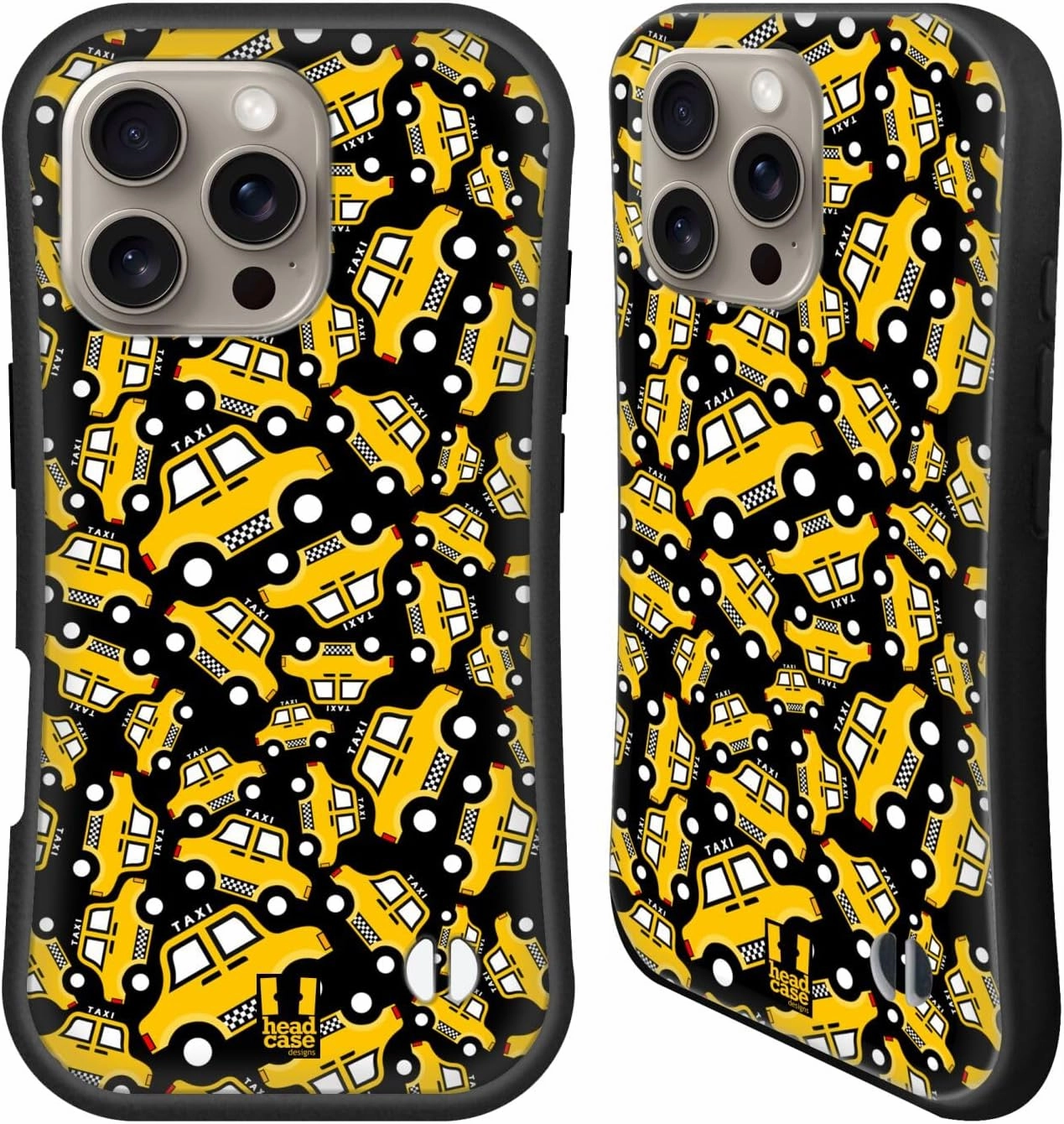 Head Case Designs Black Taxi Pattern Yellow Cab Hybrid Case Compatible with Apple iPhone 16 Pro