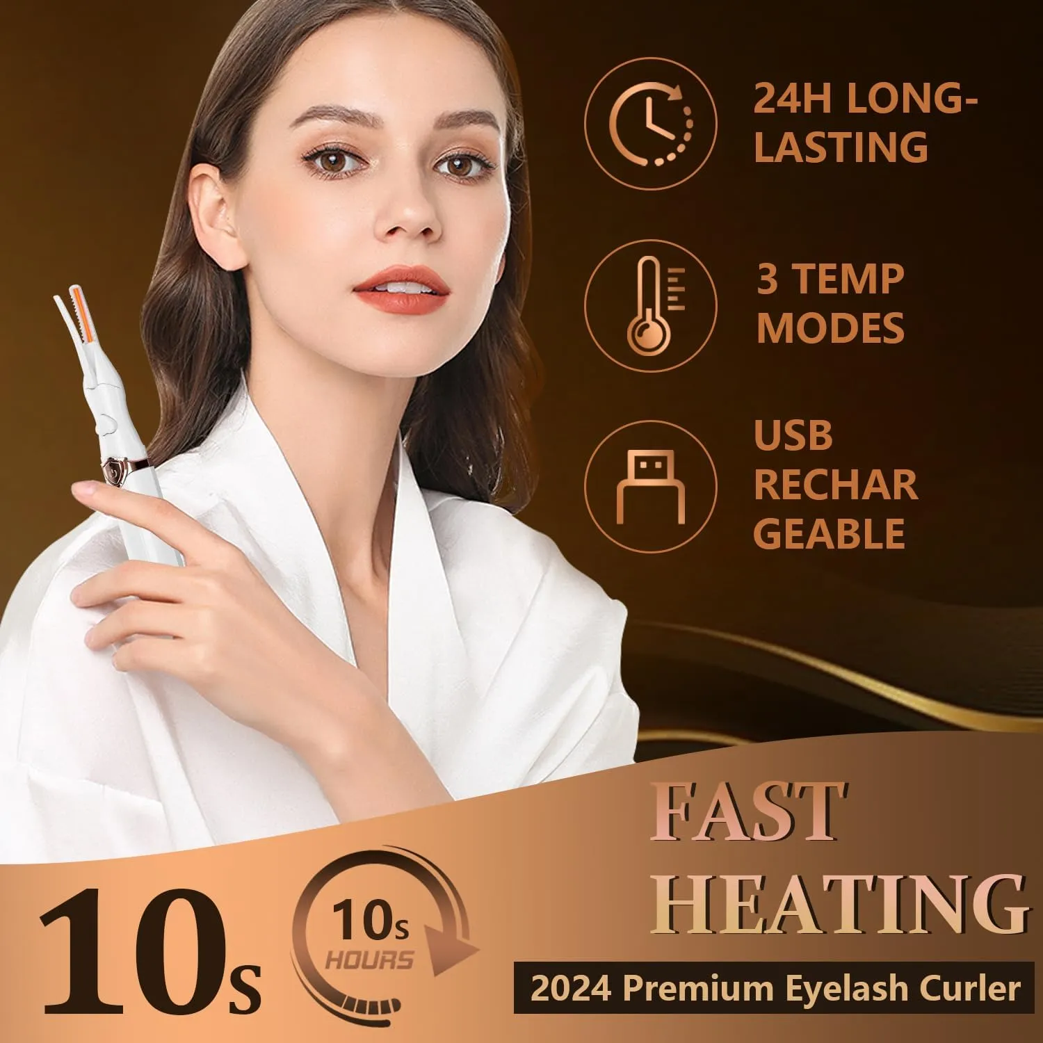 Heated Eyelash Curler, 2-in-1 Clip-Type Design, 3 Temperature Modes, USB Rechargeable Electric Eyelash Curler, Natural Curling 24H Long-Lasting Curl, Gift for Women & Girls, White-CB
