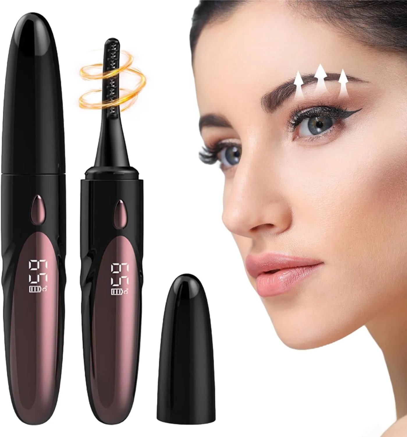 Heated Eyelash Curler, 2025 New Rechargeable Heated Eyelash Curler Electric Eyelash Curler, Upgrade 2 in 1 Electric Eyelash Curler Mini USB Rechargeable Finalize Eyelash Tool (Black)