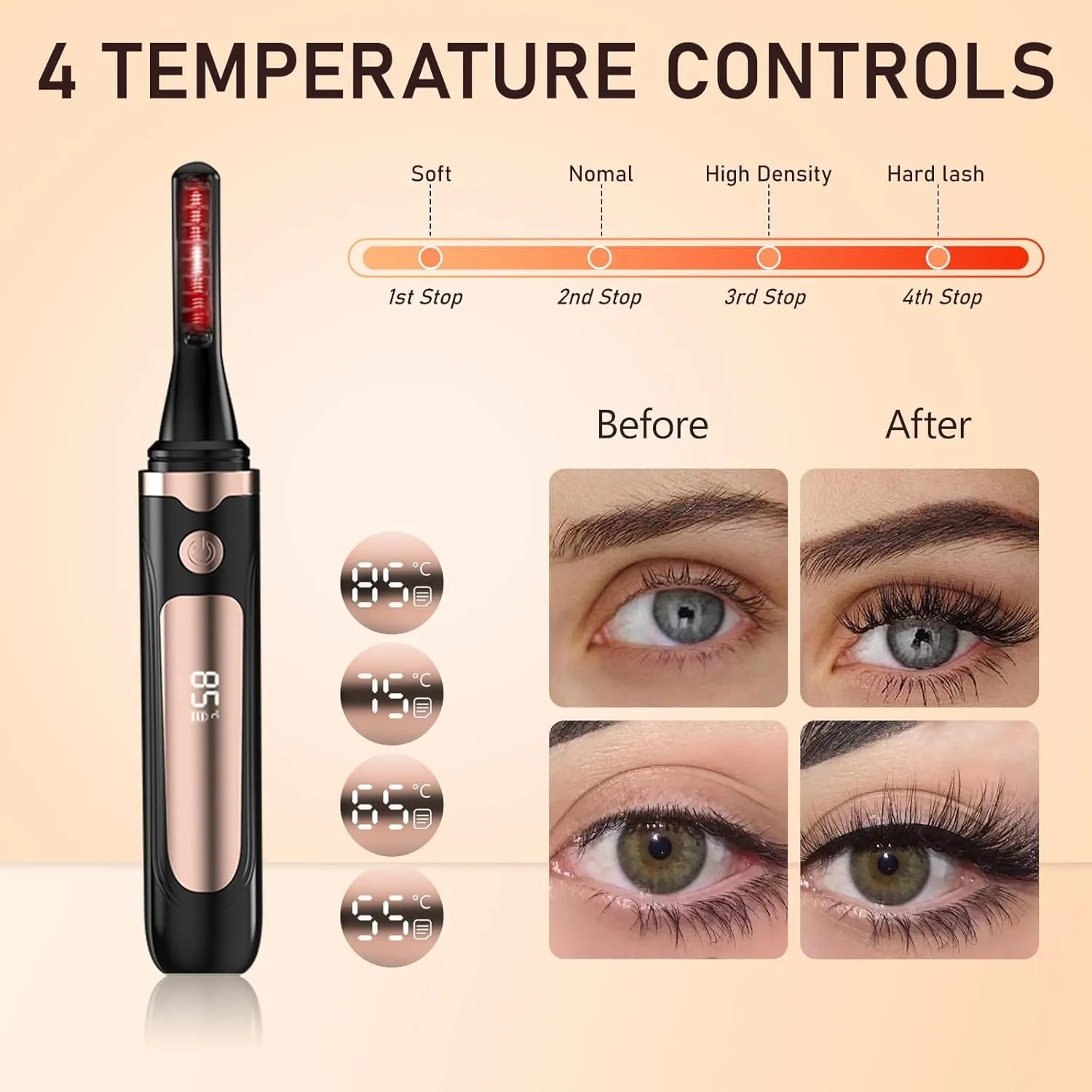 Heated Eyelash Curlers,USB Rechargeable Electric Eyelash Curler.Mini Electric Eyelash Curler w/LED Display 4 Temp Settings USB Natural Curling 24H Long Lasting for Women Makeup Tools Gifts