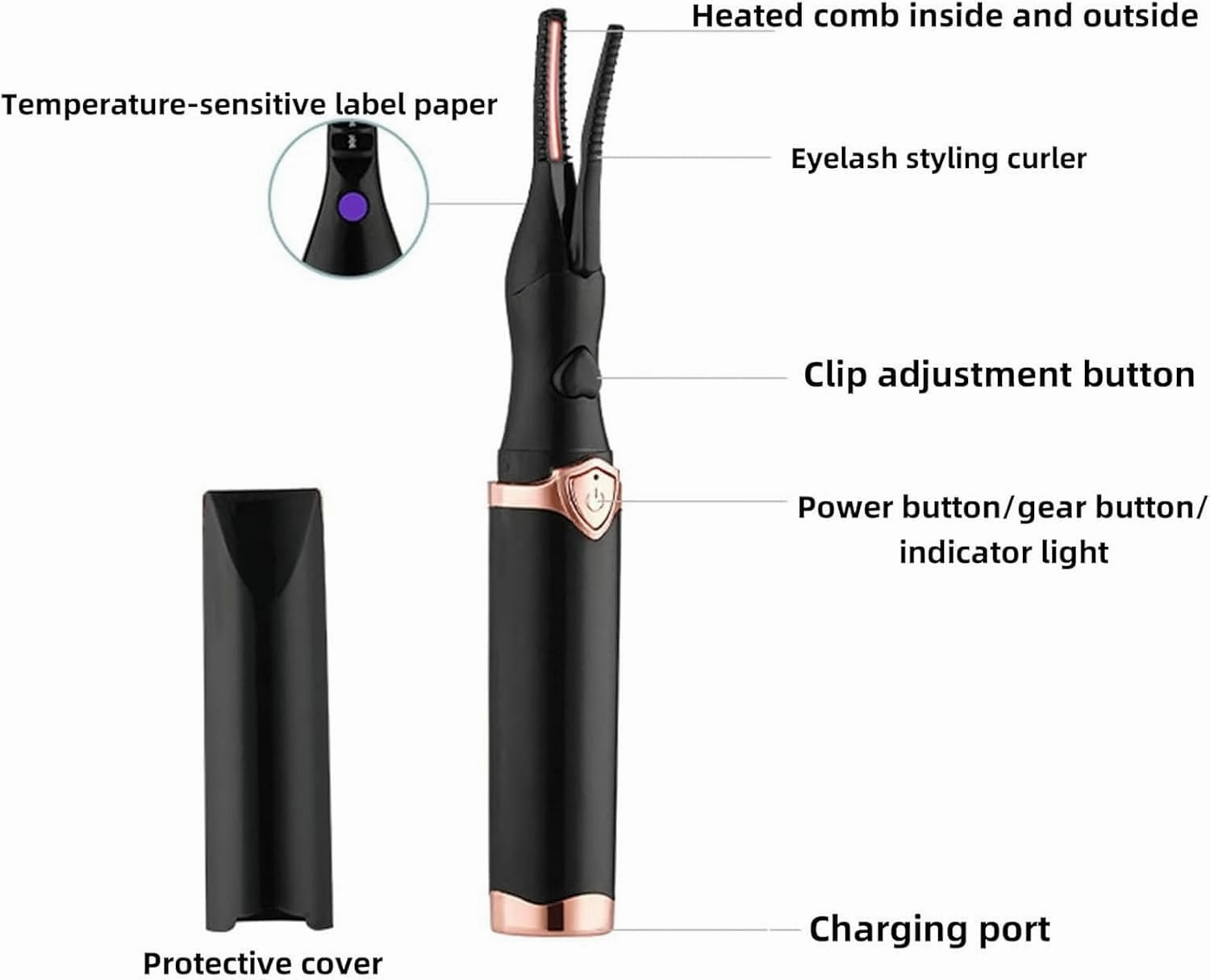 Heated Eyelash Curler for Long Lasting Natural Curling, Electric Eyelash Curler (1set Black)