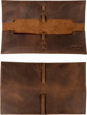 Heather's Rectangular Makeup Brush Organizer, Bourbon Brown Leather, Handmade, Drawstring Closure