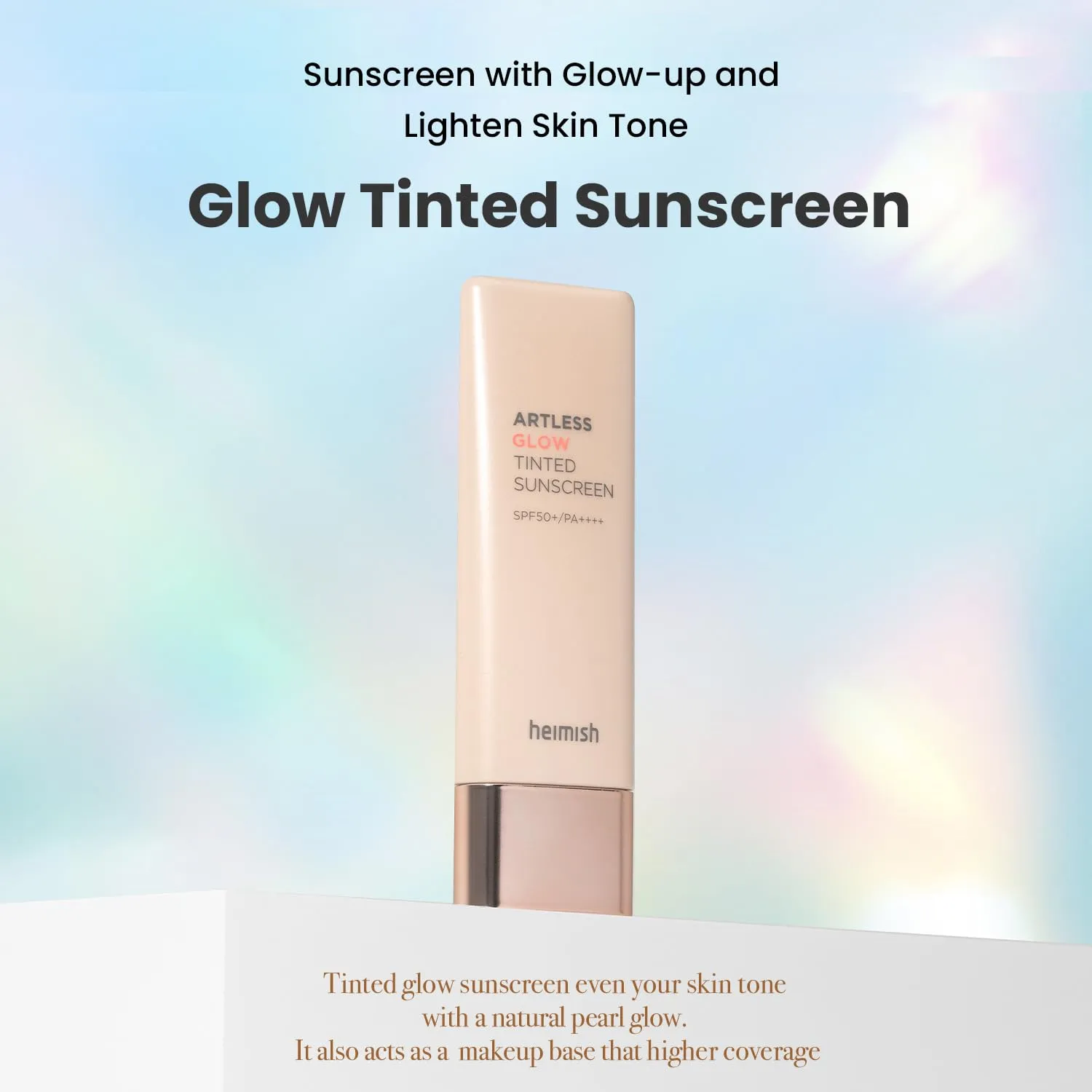 HEIMISH Artless Glow Tinted Sunscreen, Multipurpose Makeup Base, Primer, Highlighter, Lightweight, Non-greasy, Hydrating, Natural Finish with SPF 50  PA   , 1.35fl.oz/40ml, Shine Beige