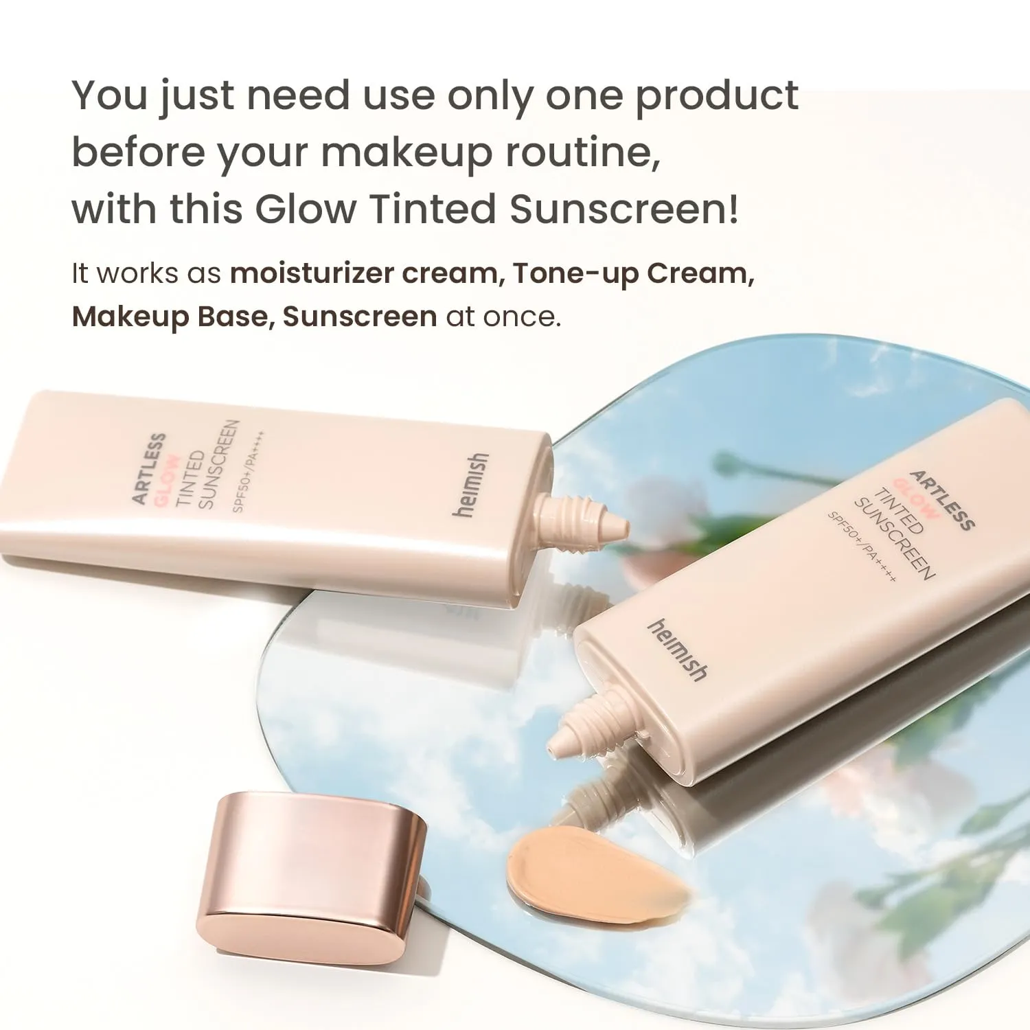 HEIMISH Artless Glow Tinted Sunscreen, Multipurpose Makeup Base, Primer, Highlighter, Lightweight, Non-greasy, Hydrating, Natural Finish with SPF 50  PA   , 1.35fl.oz/40ml, Shine Beige