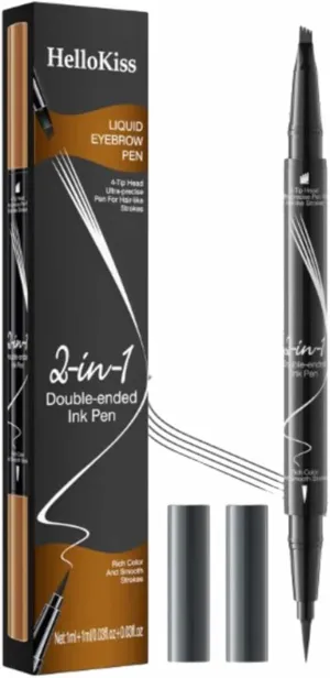 Hellokiss Liquid Eyebrow Pen, Microblading Eyebrow Pencil, Double Head Liquid Eyebrow Pencil, 2in 1 Liquid Eyebrow Pencil, Waterproof Natural Eyebrow Pen