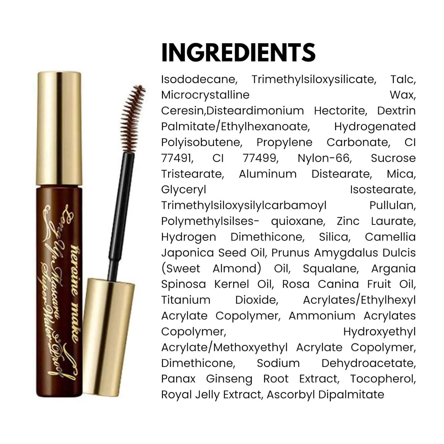 HEROINE MAKE by KISSME Long & Curl Up | Waterproof Mascara Brown, Lengthening & Volume Fiber Tubing Mascara Makeup, WP 02 Brown