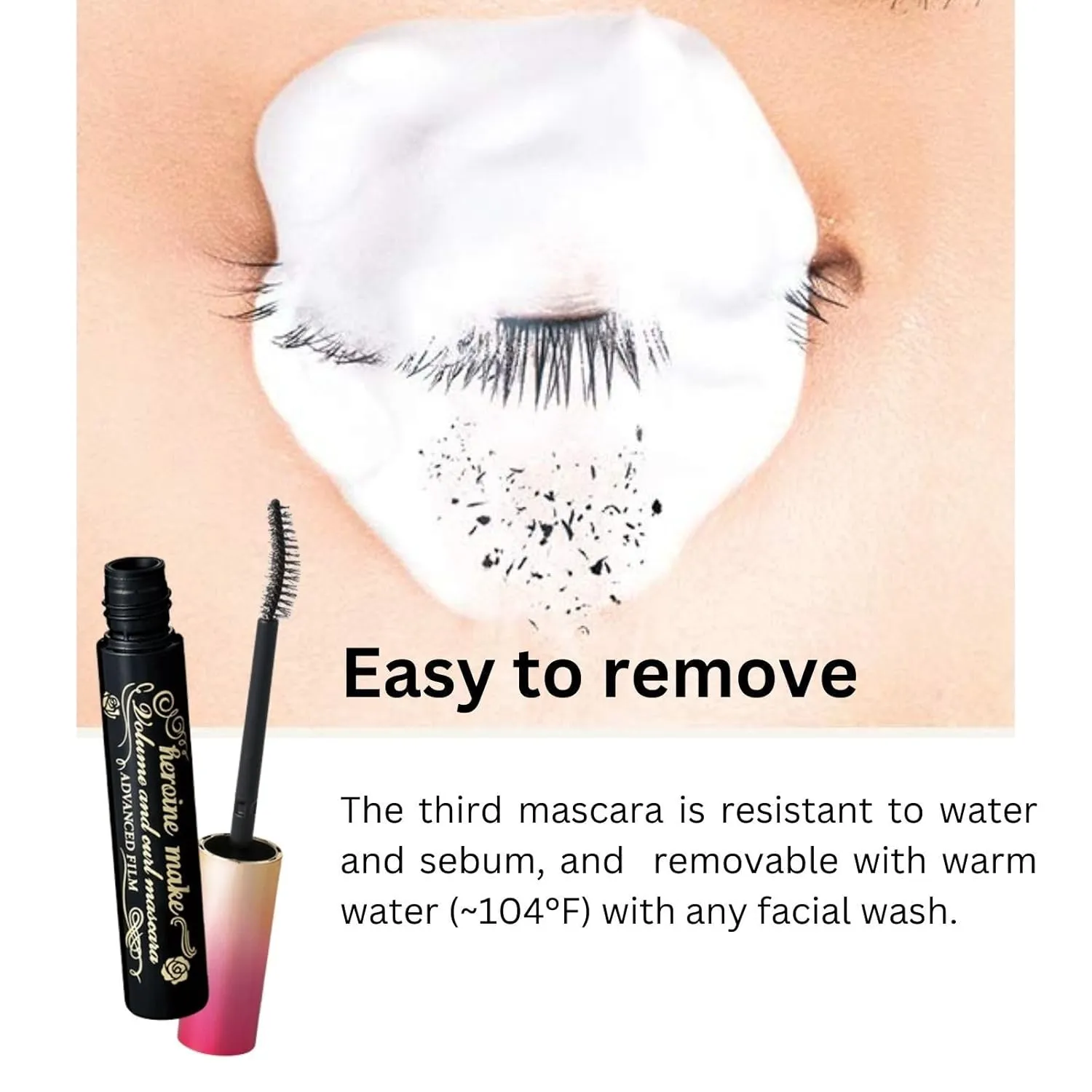 HEROINE MAKE by KISSME Mascara Duo Set | 2 Full-Size -Volumizing & Curl, Long-lasting False Eyelash Effect w/Curvy Brush Advanced Film 01 Jet Black   Gentle Eye Makeup Remover for Waterproof Mascara