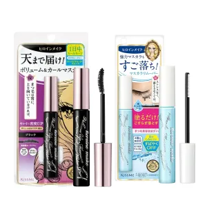 HEROINE MAKE by KISSME Mascara Duo Set | 2 Full-Size -Waterproof Volumizing Mascara Black,Defining Fiber Long-lasting False Eyelash Effect   Gentle Eye Makeup Remover for Waterproof Mascara