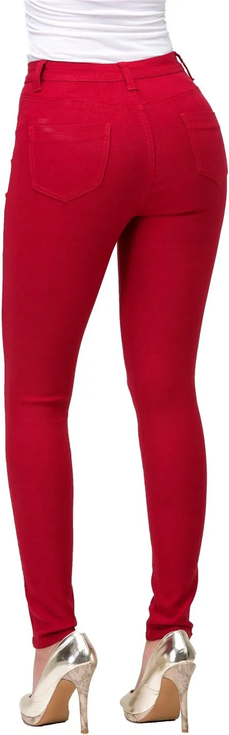 High Waisted Jeans for Women Stretch Skinny Colored Long Pants Plus Size Black White Khaki