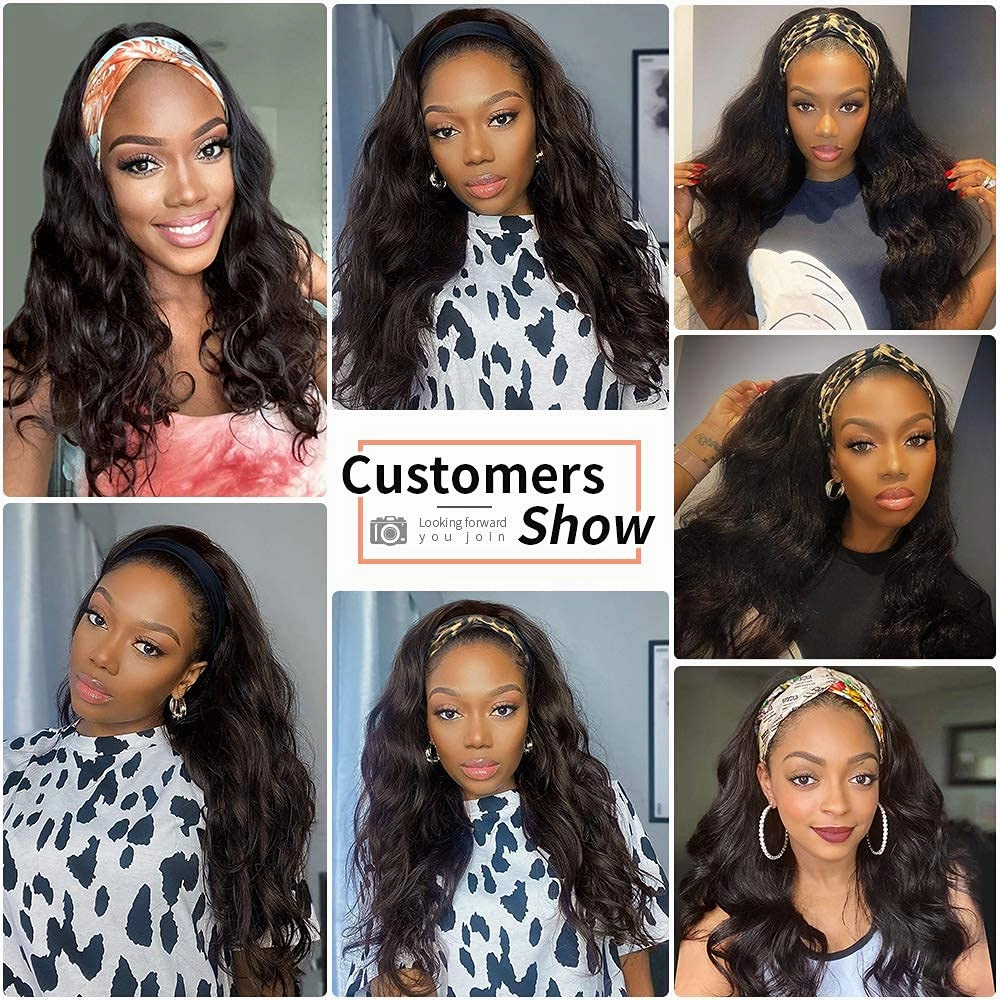 higher Body Wave Headband Human Hair Wig 14 Inch Glueless None Lace Front Wig Brazilian Virgin Hair Wear and Go Wigs for Black Women 150% Density Wigs Natural Color