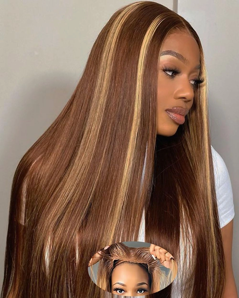 Highlight Straight Glueless Wigs Human Hair Pre Plucked Pre Cut 4/27 Wear and Go Glueless Wigs Human Hair 13X4 HD Lace Front Wigs for Women Honey Blonde 180% Density Colored Straight 30Inch