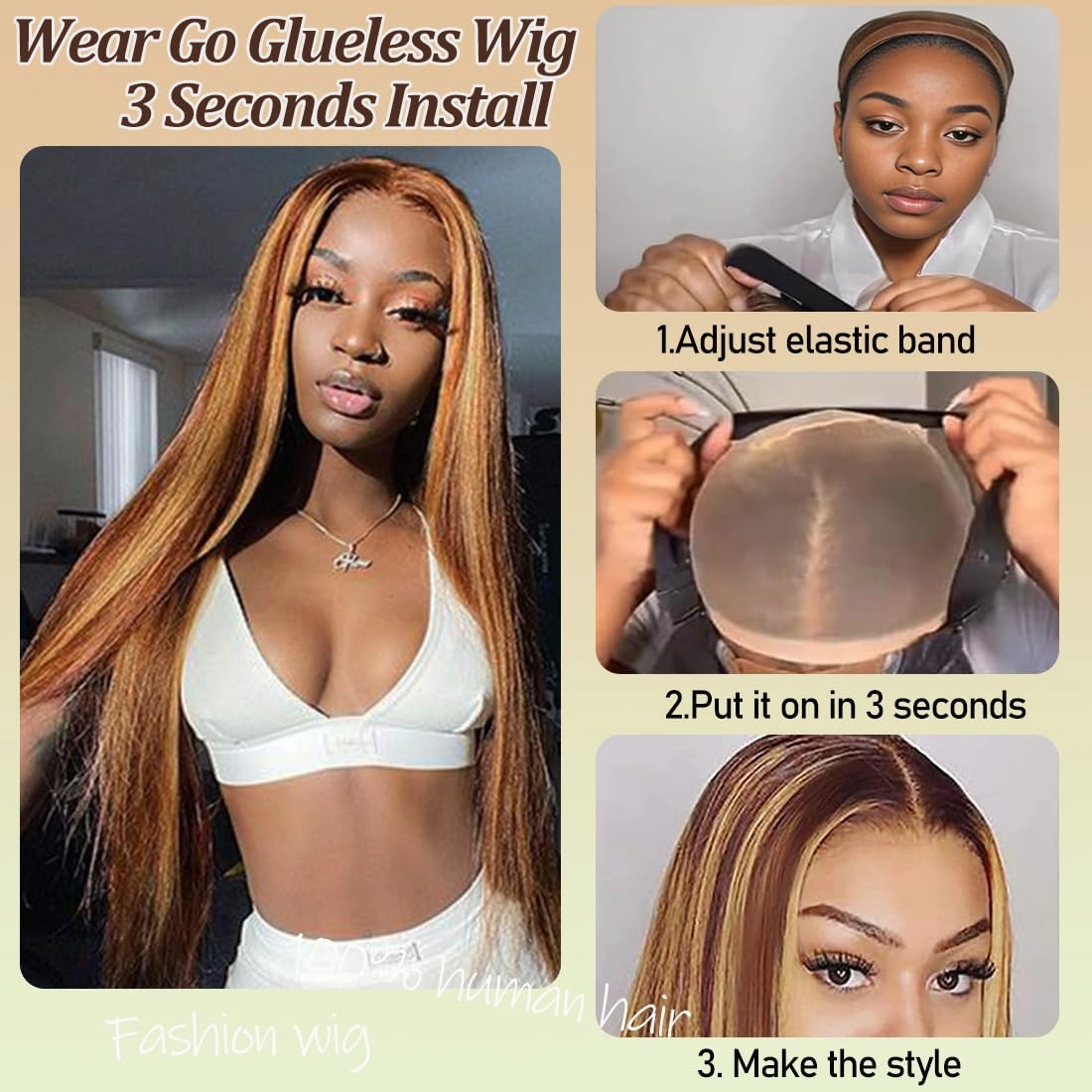 Highlight Straight Glueless Wigs Human Hair Pre Plucked Pre Cut 4/27 Wear and Go Glueless Wigs Human Hair 13X4 HD Lace Front Wigs for Women Honey Blonde 180% Density Colored Straight 30Inch
