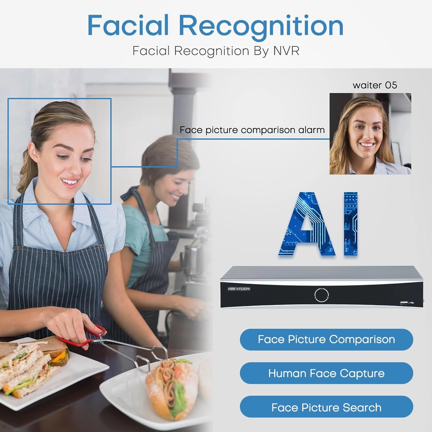 HIKV 4 Channel NVR Camera System Kit, DS-7604NXI-K1/4P 4K ACU-Sense PoE NVR, 4X DS-2CD2343G2-LI2U 4MP Dual Mic WDR IP Cameras, Facial Recognition, VCA, AI Detection, Compatible for Hikvision(NO HDD)
