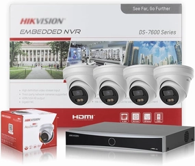 HIKV 4 Channel NVR Camera System Kit, DS-7604NXI-K1/4P 4K ACU-Sense PoE NVR, 4X DS-2CD2343G2-LI2U 4MP Dual Mic WDR IP Cameras, Facial Recognition, VCA, AI Detection, Compatible for Hikvision(NO HDD)