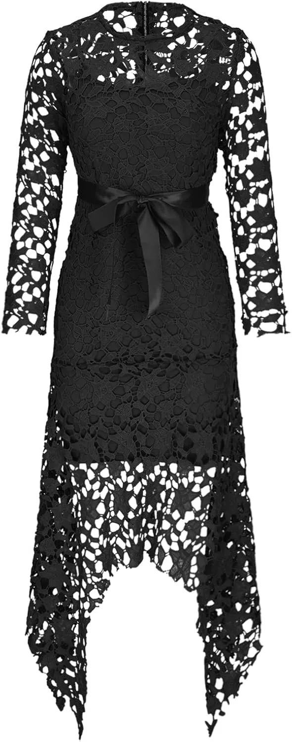 Hollow Floor-Length Lace-Up Asymmetrical Women's Maxi Dress Sexy Lace Dress Party Evening Dress 2025 Fashion