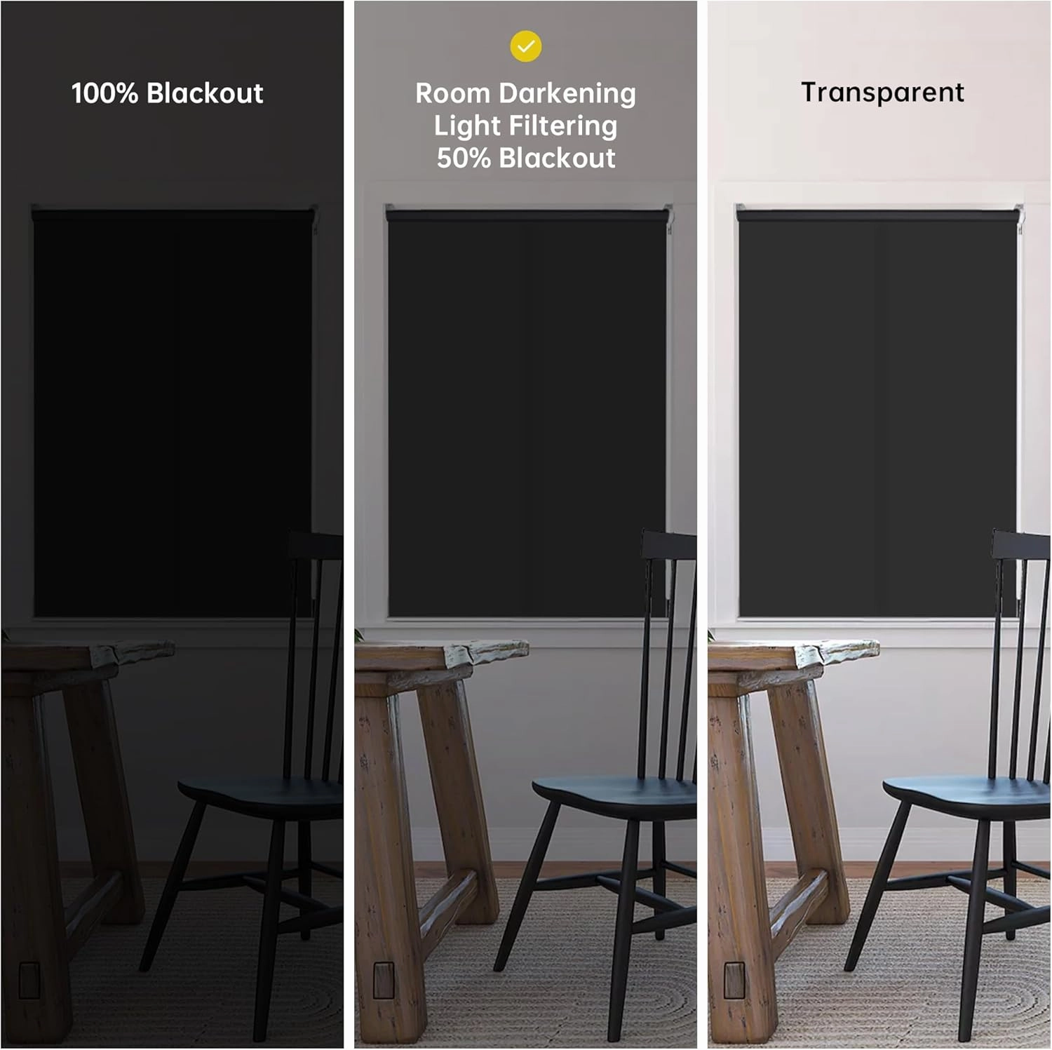 Homebox 70% Blackout Light Filtering Shade Blinds for Windows, Room Darkening Roller Shades Roll up and Down Blinds for Home and Office 20" W×72" H Black