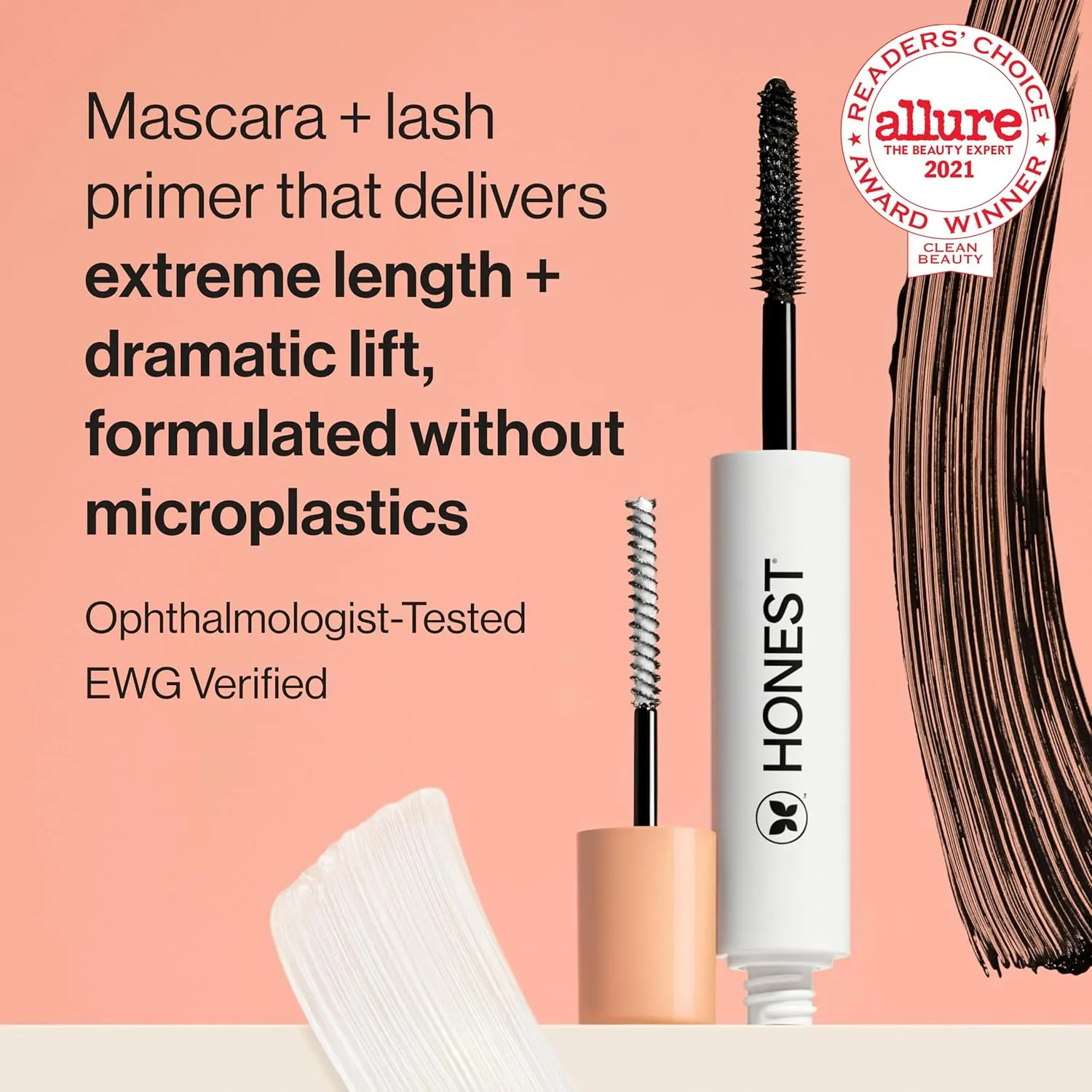 Honest Beauty 2-in-1 Extreme Length Clean Mascara   Lash Primer | Lengthening   Volumizing | Cruelty Free   Safe for Sensitive Eyes | Black, .27 fl oz