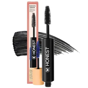 Honest Beauty 2-in-1 Extreme Volume Clean Mascara   Bold Lash Primer with Castor Oil | Maximum Volume   Curl | Vegan   Safe for Sensitive Eyes | Black, .27 fl oz