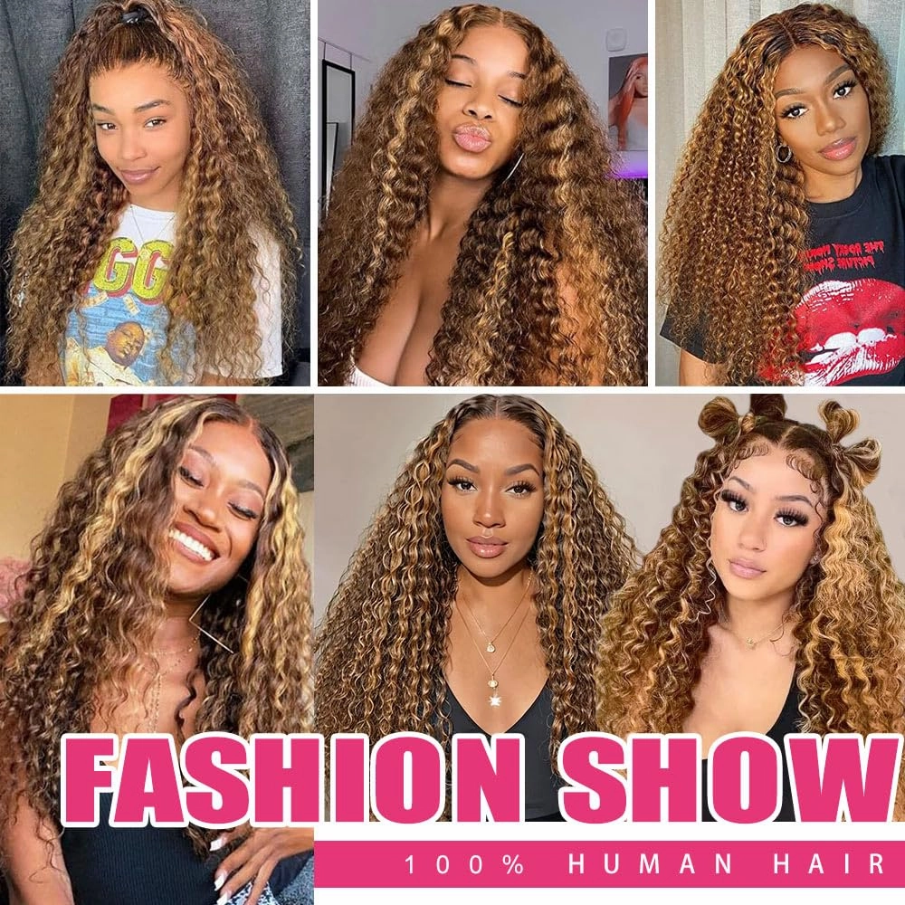 Honey Blonde 9x6 Lace Front Wigs Human Hair Ombre 4/27 Highlight 9x6 HD Lace Front Wigs Human Hair Wet and Wavy Deep Wave Glueless Lace Frontal Wigs Pre Plucked Pre Cut 180% Density 22inch