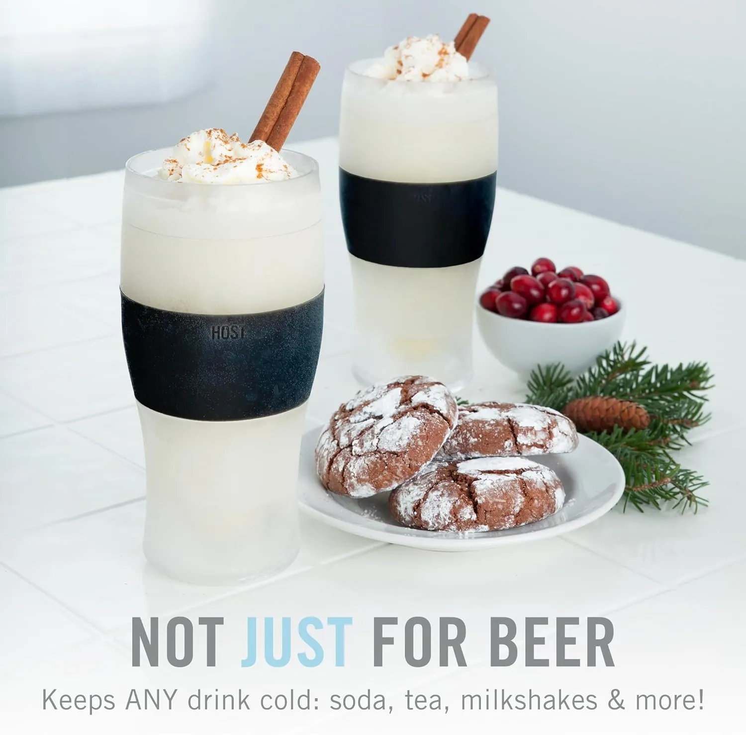 Host Freeze, Frozen Mugs, Freezable Pint Set, Beer Keep Your Drinks Cold, Double Walled Insulated Glasses, Tumbler for Iced Coffee, 16oz, Set of 2, Black