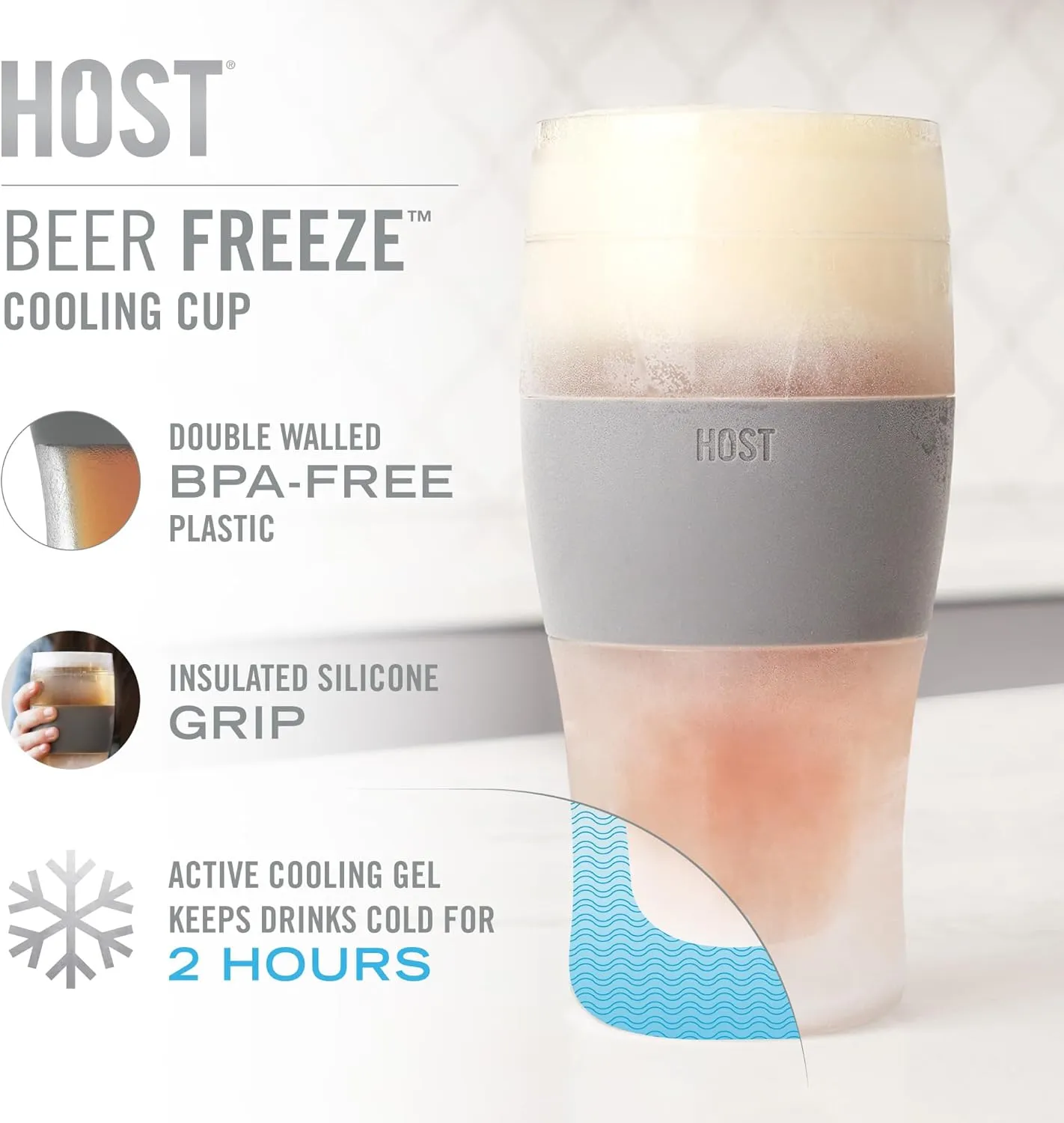 Host Freeze, Frozen Mugs, Freezable Pint Set, Beer Keep Your Drinks Cold, Double Walled Insulated Glasses, Tumbler for Iced Coffee, 16oz, Set of 2, Black